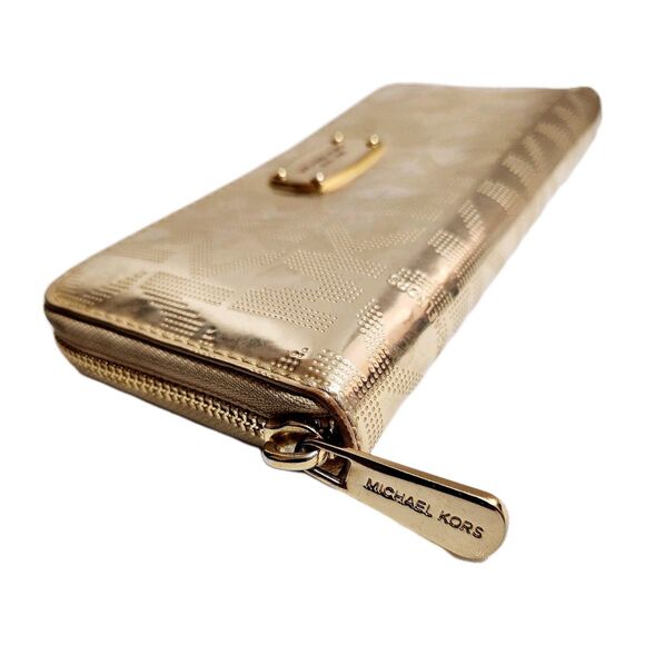 MICHAEL KORS JET SET METALLIC CONTINENTAL ZIP AROUND MK LOGO WALLET - Picture 8 of 10